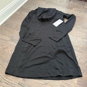 Athleta Pacifica Black Hooded Long-Sleeve Cover-Up Dress